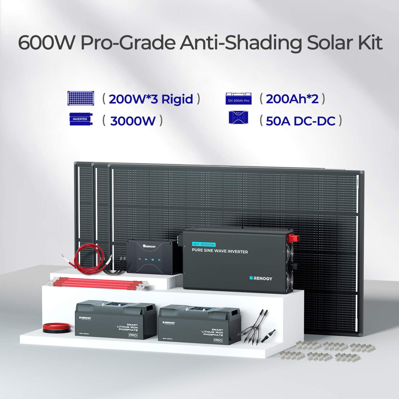 Renogy | Premium ShadowFlux 600W 12V Anti-shading Solar Kit | RKIT600DCASR-D50-US