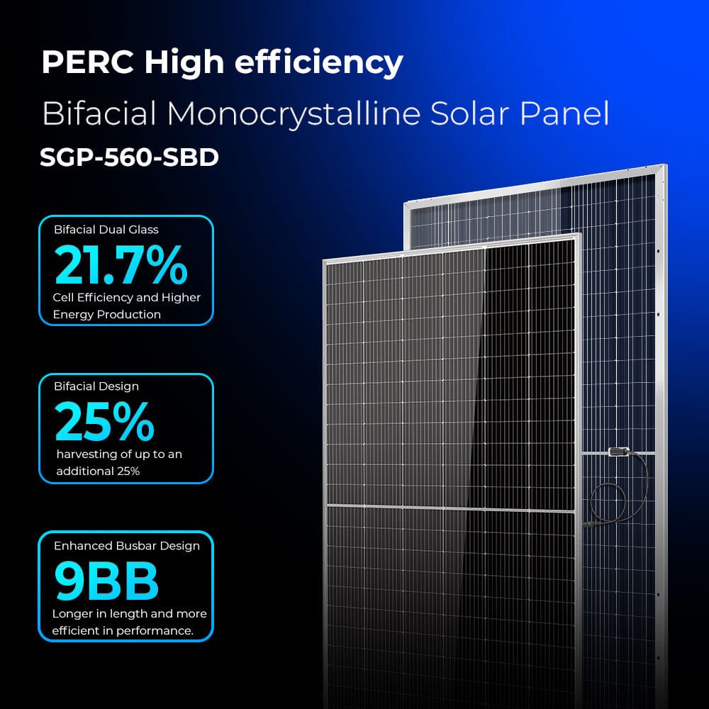 SunGoldPower 560W Bifacial PERC Solar Panel | SGP-560-SBD (31 PANELS) UL61730
