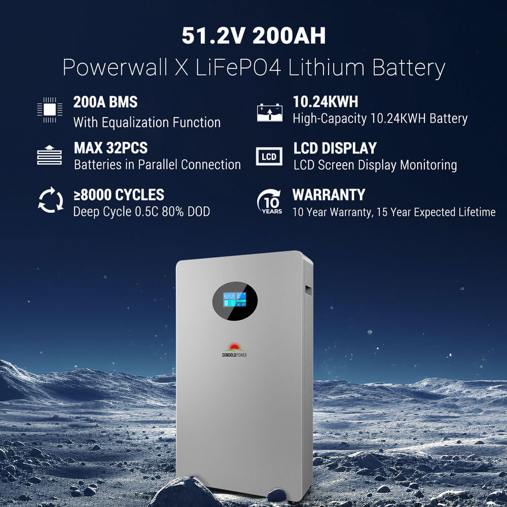 SunGoldPower Powerwall X LITHIUM BATTERY 51.2V 200AH SG48200T