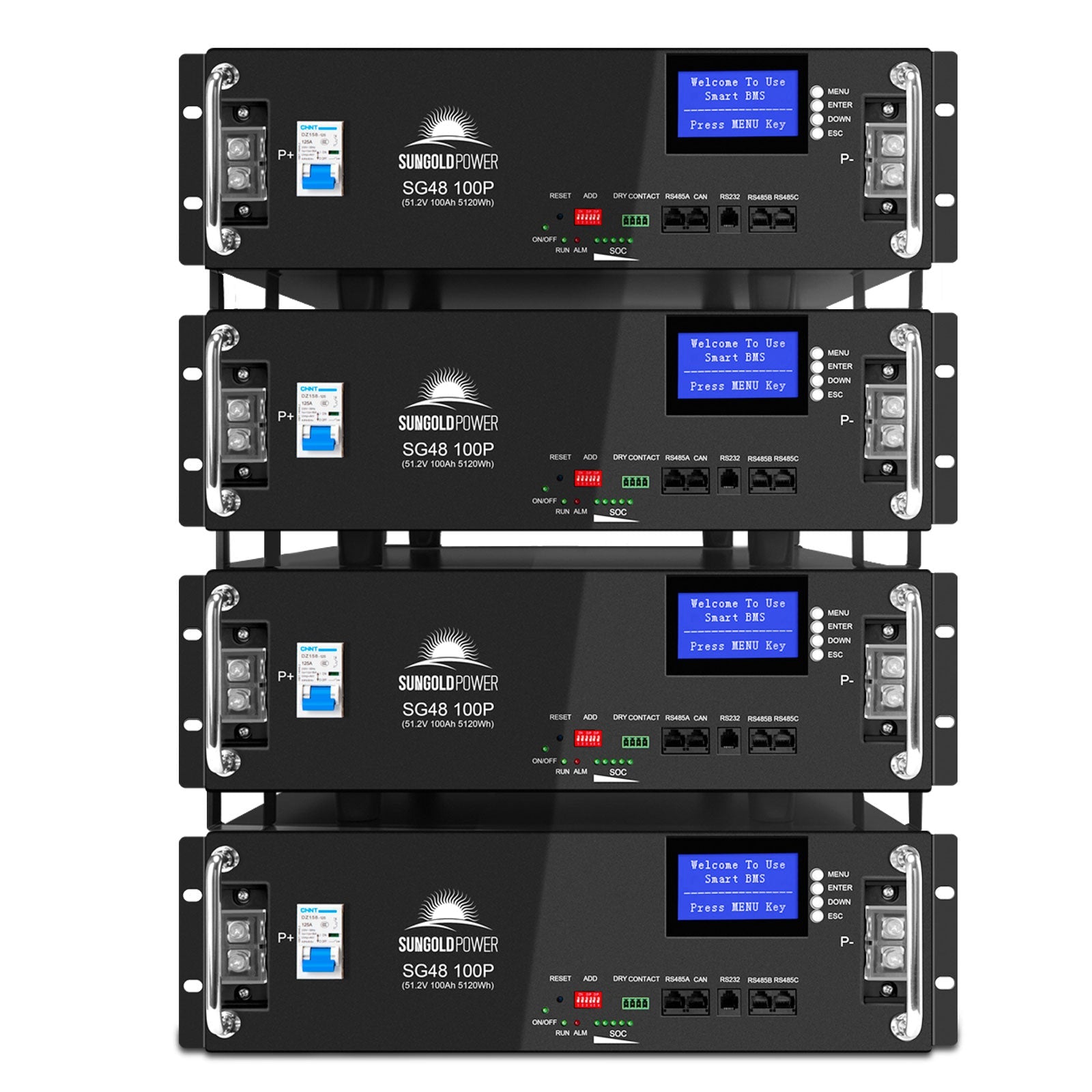 SunGoldPower 4 X 48V 100AH Server Rack LiFePO4 Lithium Battery SG48100P UL1973 UL9540A