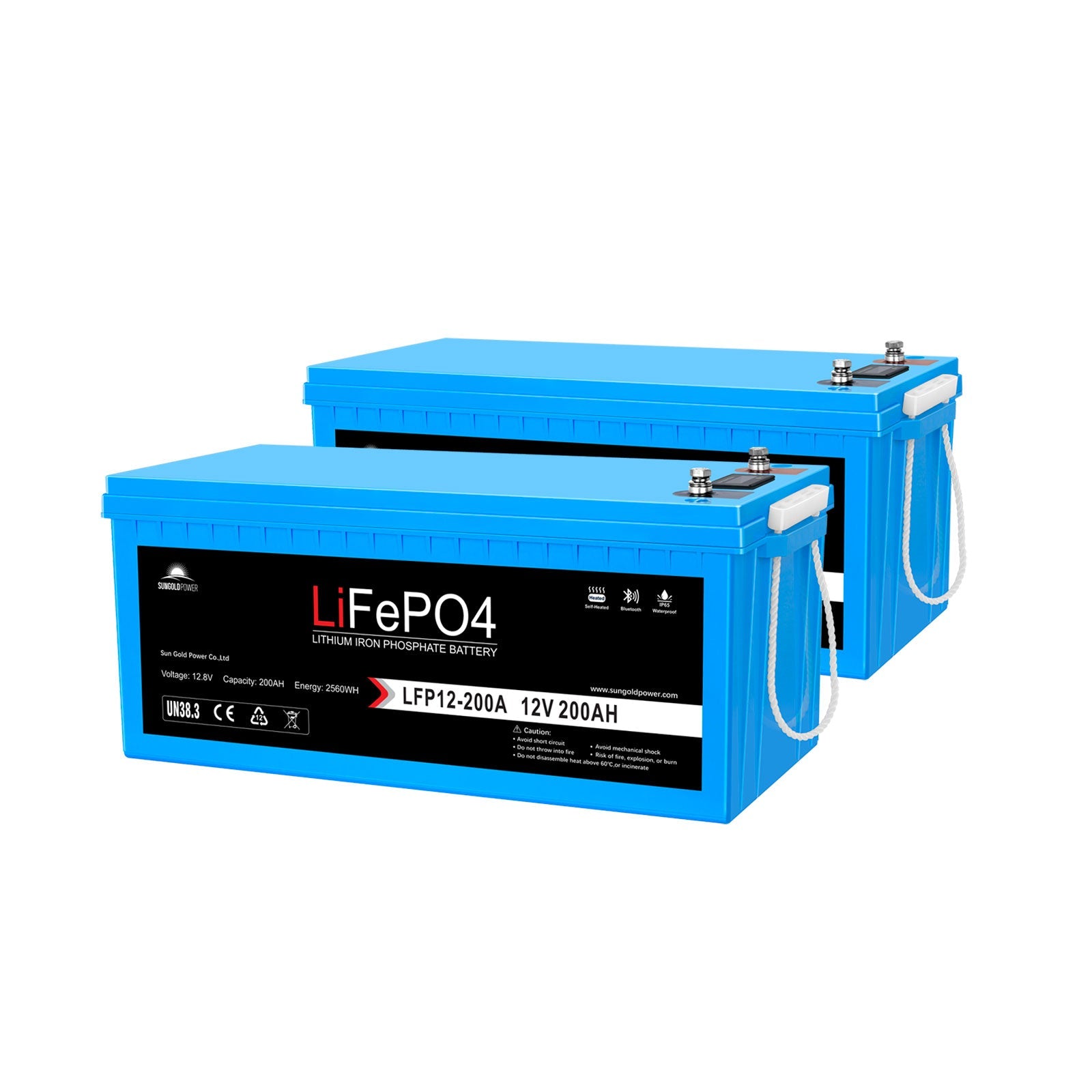 SunGoldPower 2 X 12V 200Ah LiFePo4 Deep Cycle Lithium Battery Bluetooth / Self-Heating / IP65