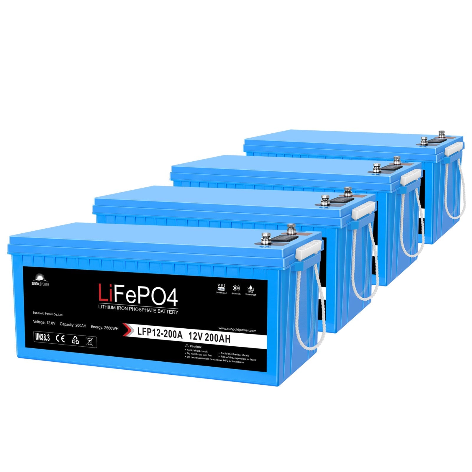 SunGoldPower 4 X 12V 200Ah LiFePo4 Deep Cycle Lithium Battery Bluetooth / Self-Heating / IP65