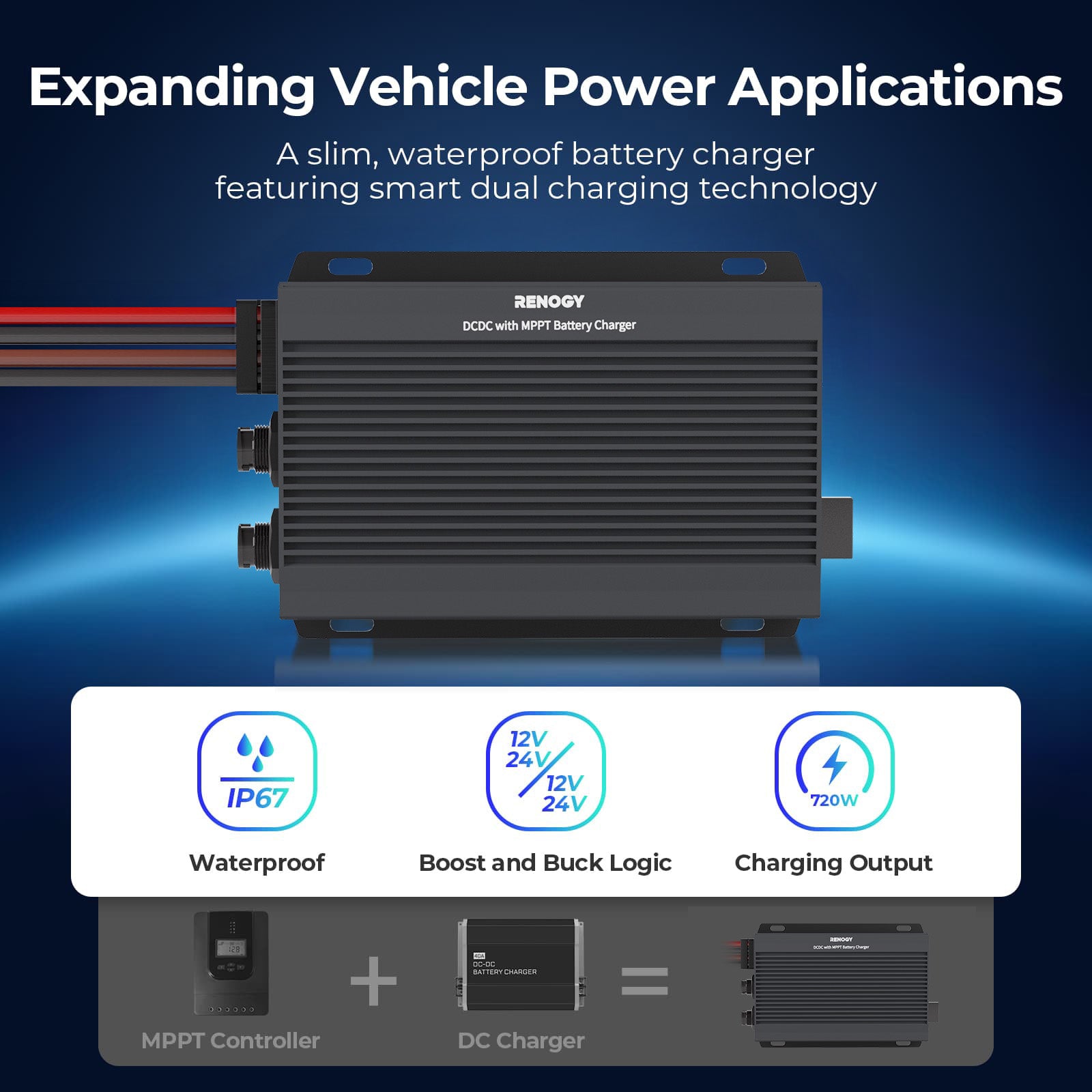 Renogy | 12V/24V IP67 50A DC-DC Battery Charger with MPPT | RBC2125DS-21W-US