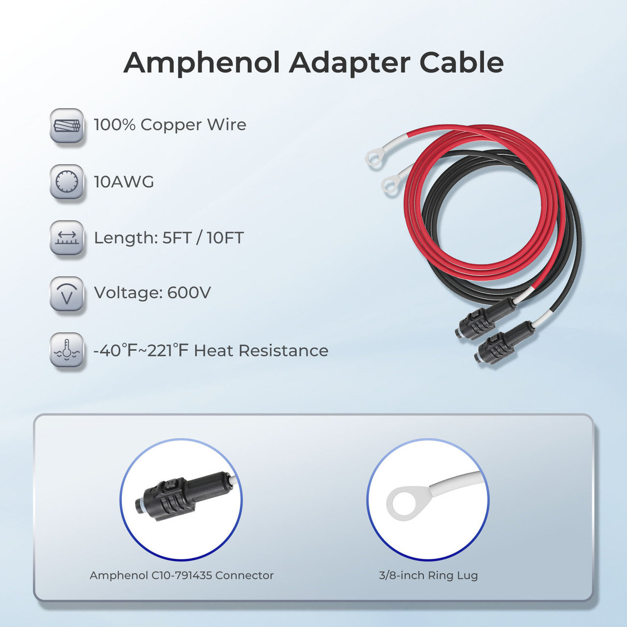Renogy | Amphenol Adapter Cable( Amphenol - 3/8 in Lugs) | RPC0510AR-US