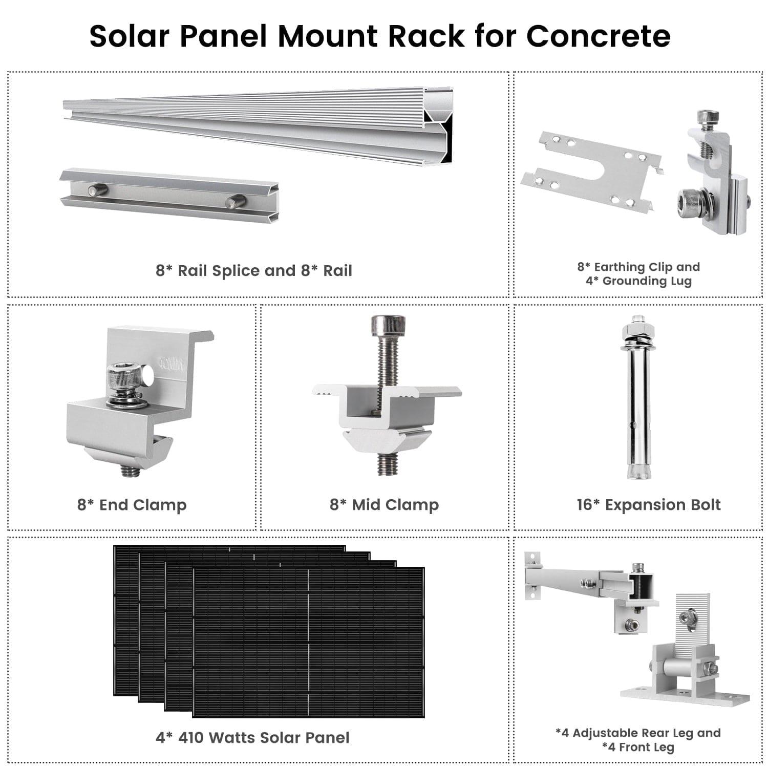 Nature's Generator 410 Watt Monocrystalline Solar Panel (4 Pack) With Solar Panel Mount Rack
