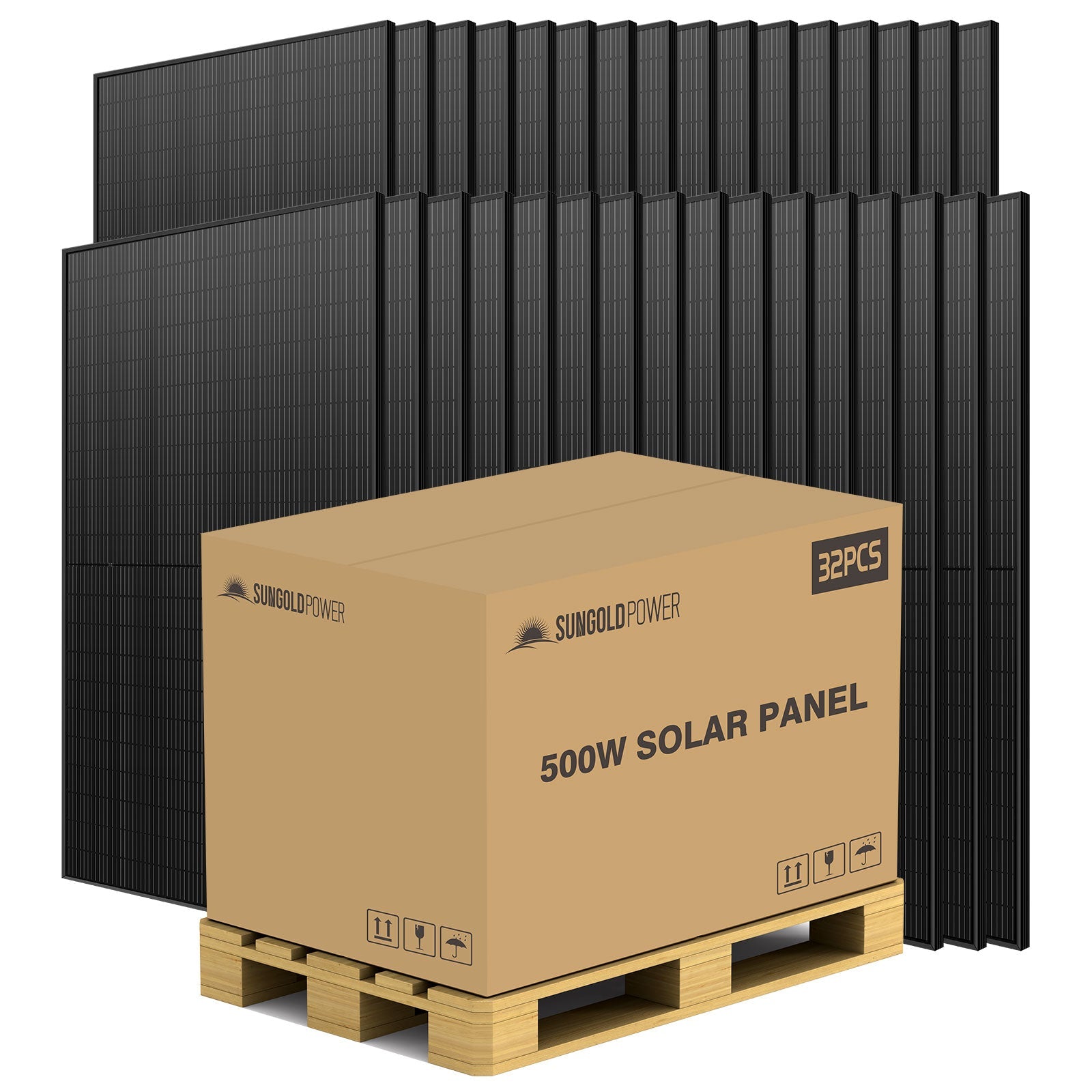SunGoldPower 500W MONO BLACK PERC SOLAR PANEL FULL PALLET (32 PANELS) UL 61730 CEC Listed