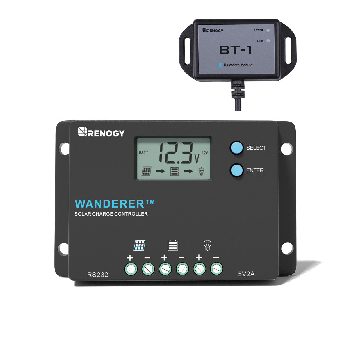 Renogy | Wanderer 10A PWM Charge Controller with BT1 | RNG-CTRL-WND10-BT-US