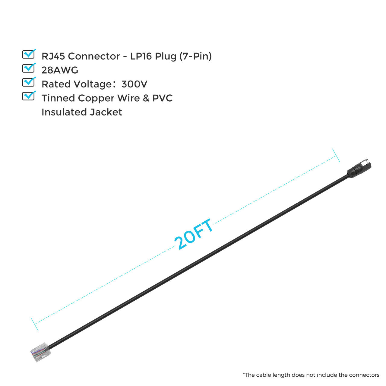Renogy | LP16 Plug (7-Pin) to RJ45 20Ft Communication Cable | RCA20RL-4567-US