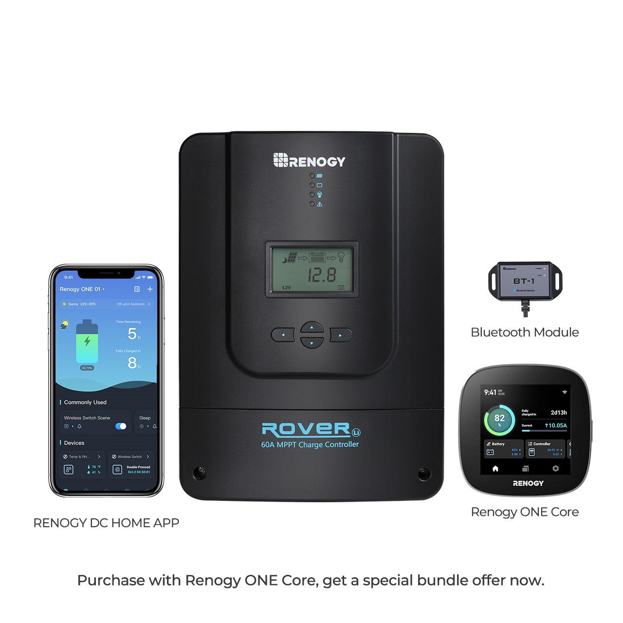 Renogy | Rover 60 Amp MPPT Solar Charge Controller & BT-1 & Renogy | ONE Core | RNG-CTRL-RVR60-BT-CORE-US