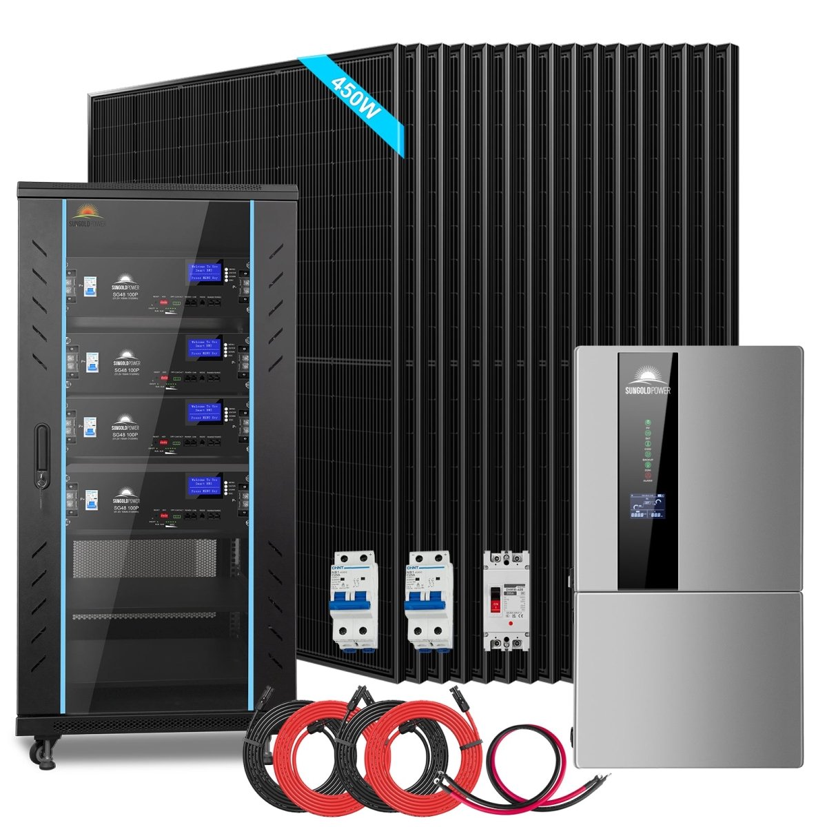 SunGoldPower Hybrid Solar Kit 11.4KW 48V Split Phase 20.48KWH/50.2KWH Lithium Battery 450 Watt Solar Panel SGH-11N2E/ SGH-11N5E