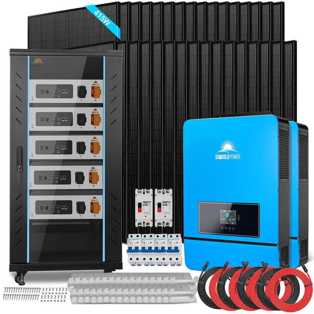 SunGoldPower OFF GRID SOLAR KIT 16KW 48VDC 120V/240V LIFEPO4 25.6KWH LITHIUM BATTERY 32 X 415 WATTS SOLAR PANELS
