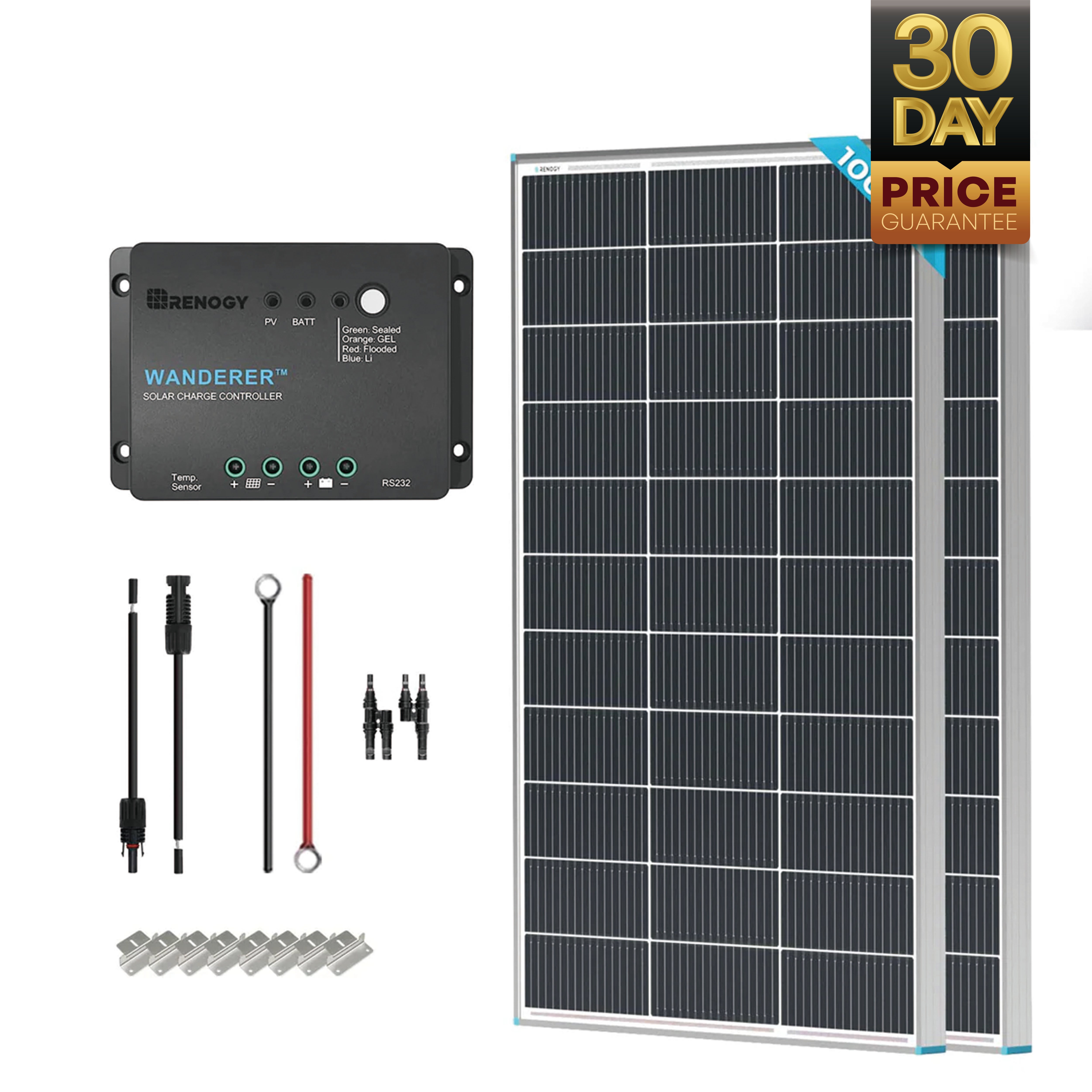 Renogy | Starter RV Kit N-Type 200W 12V Solar Kit | RNG-KIT-STARTER200D-WND30-US