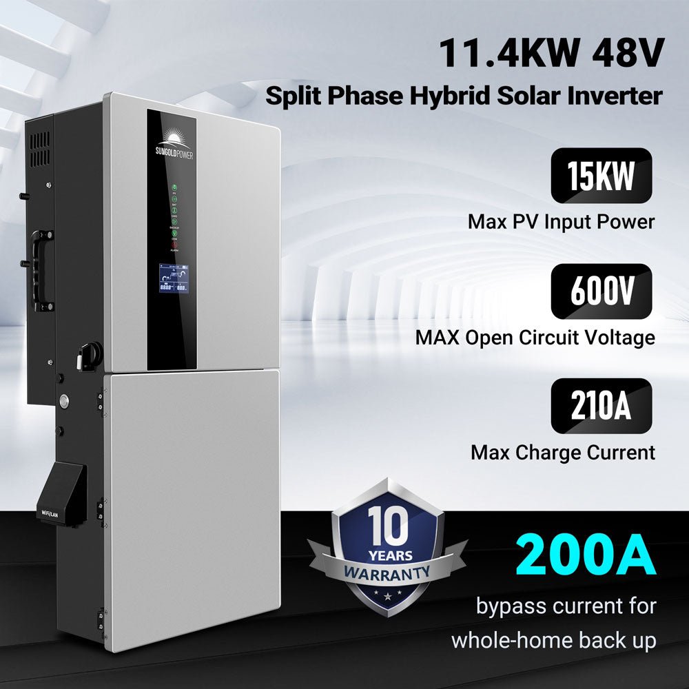 SunGoldPower 11.4kW 48V Split Phase Hybrid Solar Inverter | Whole Home Backup (200A) | SGN-11K15PRO