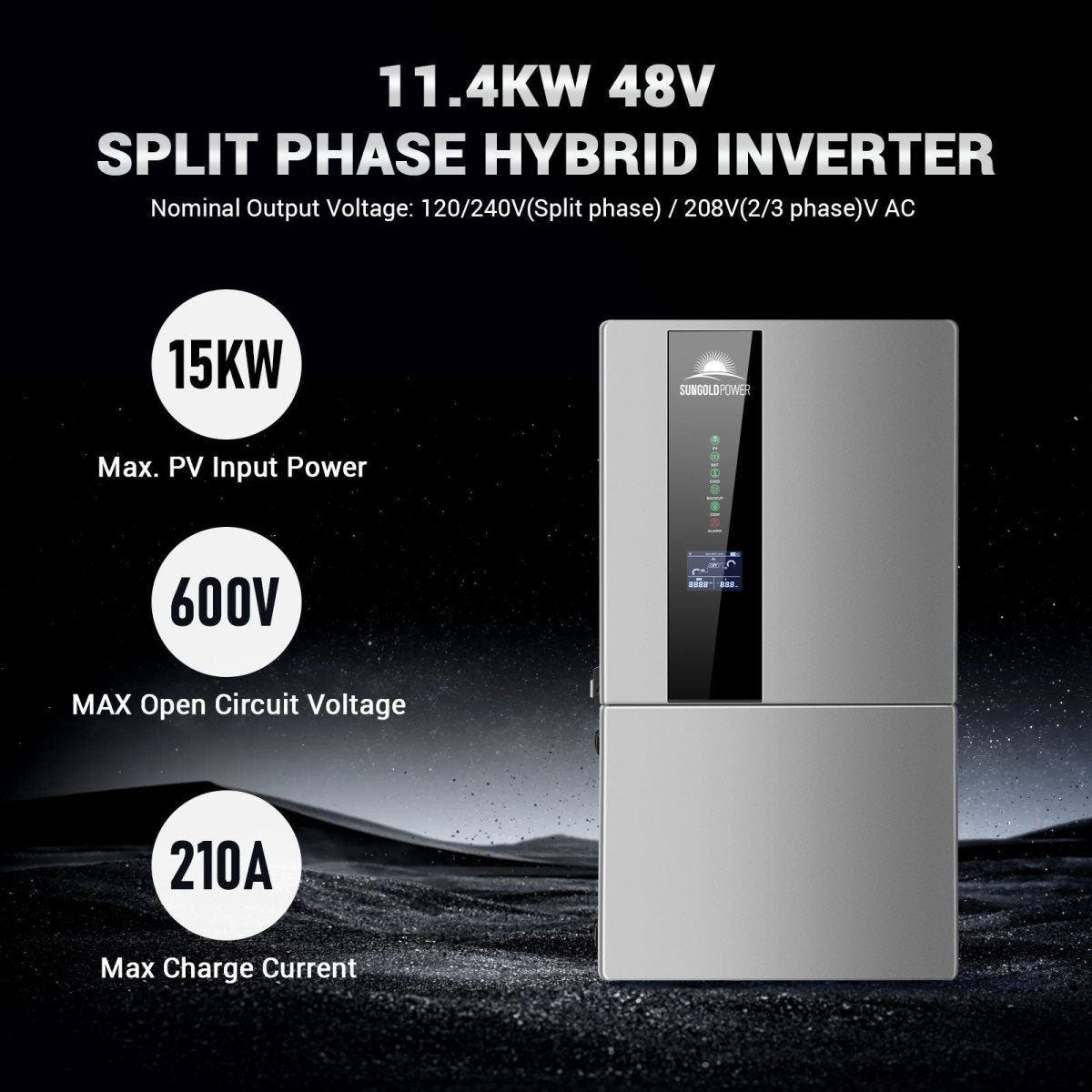 SunGoldPower Hybrid Solar Kit 11.4KW 48V Split Phase 30.72KWH Lithium Battery 28 X 450 Watt Solar Panel SGH-11N3E