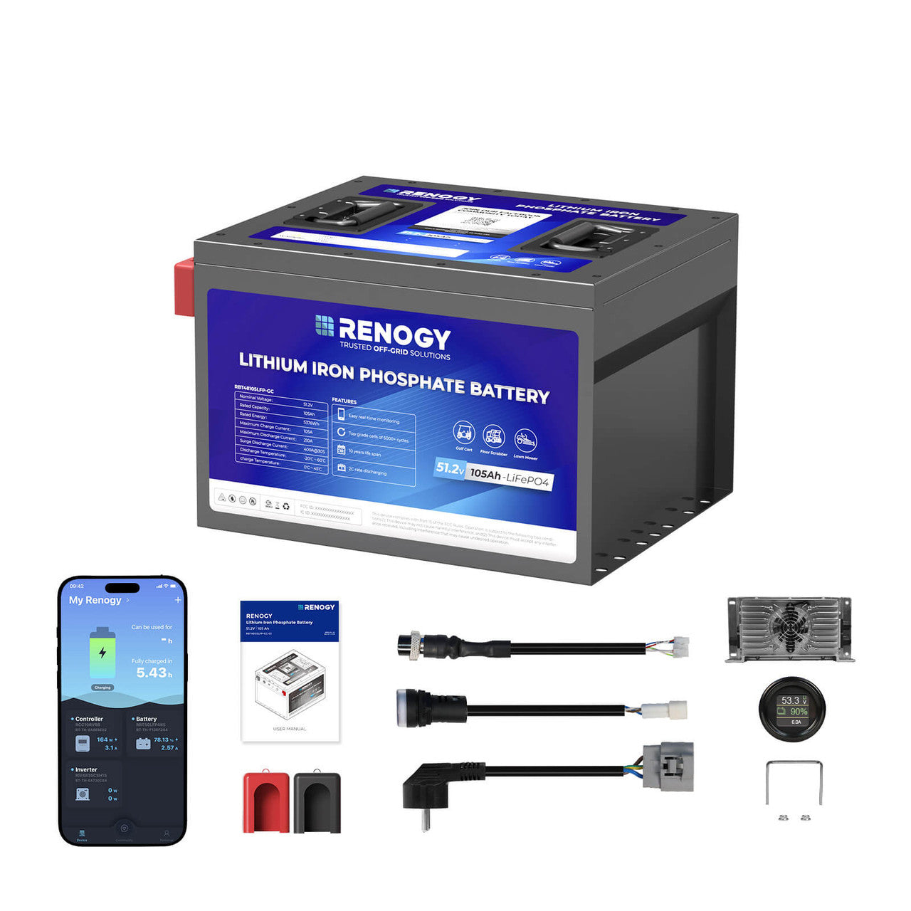 Renogy | Golf Cart 48V 105Ah Lithium Iron Phosphate Battery | RBT48105LFP-GC-US