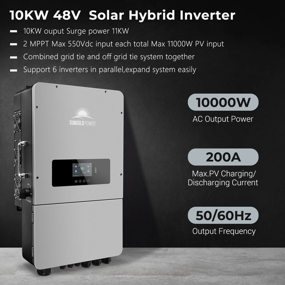 SunGoldPower 10KW Hybrid Inverter 48V Split Phase Grid Feedback Batteryless