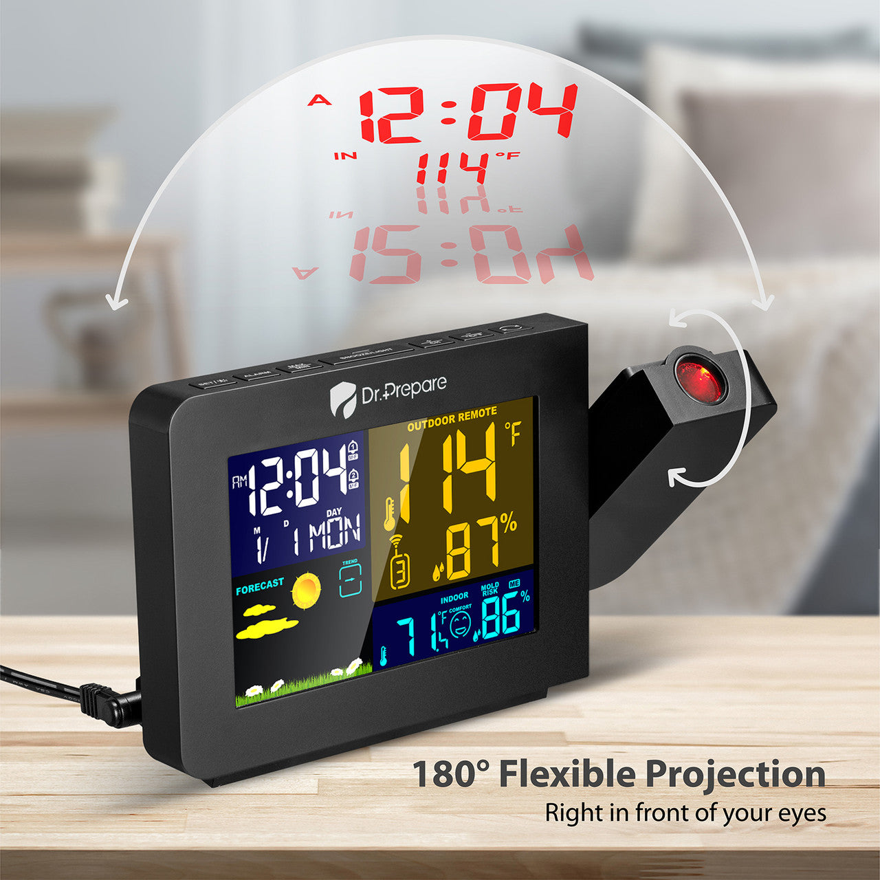 Renogy | Dr. Prepare Projection Alarm Clock 002 DPWS-OUT-002-US | DPWS-OUT-002-US