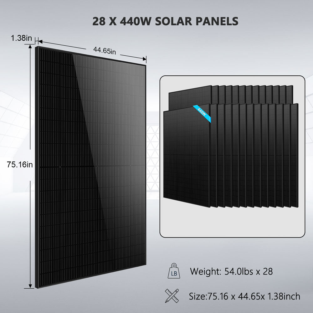 SunGoldPower Hybrid Solar Kit 11.4KW 48V Split Phase 30.72KWH Lithium Battery 28 X 450 Watt Solar Panel SGH-11N3E