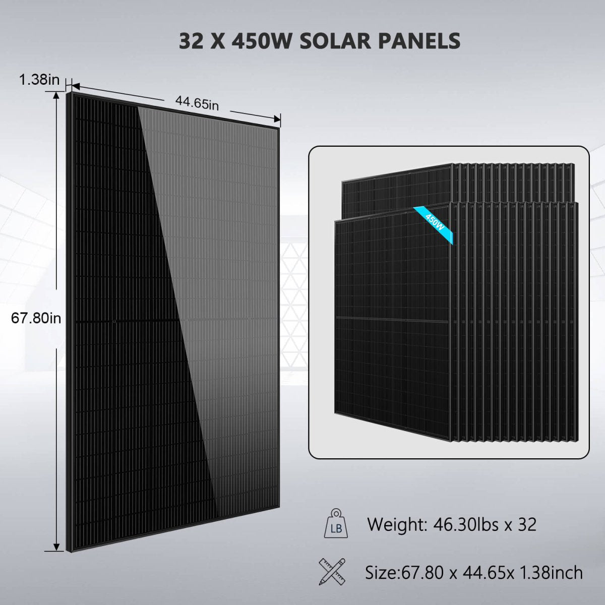 SunGoldPower OFF GRID SOLAR KIT 20KW 48VDC 120V/240V LIFEPO4 30.72KWH LITHIUM BATTERY 32 X 450 WATTS SOLAR PANELS