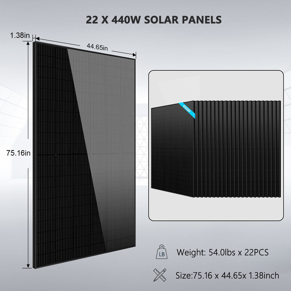 SunGoldPower Off Grid Solar Kit 13000W 48VDC 120V/240KWH LiV LifePo4 25.6thium Battery 22 X 450 Watts Solar Panels SGR-13K25E