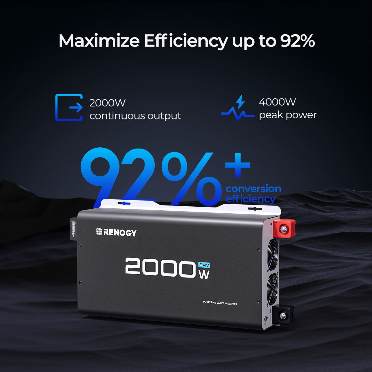 Renogy | 2000W 24V Pure Sine Wave Inverter | RIV2420P2-12S-US