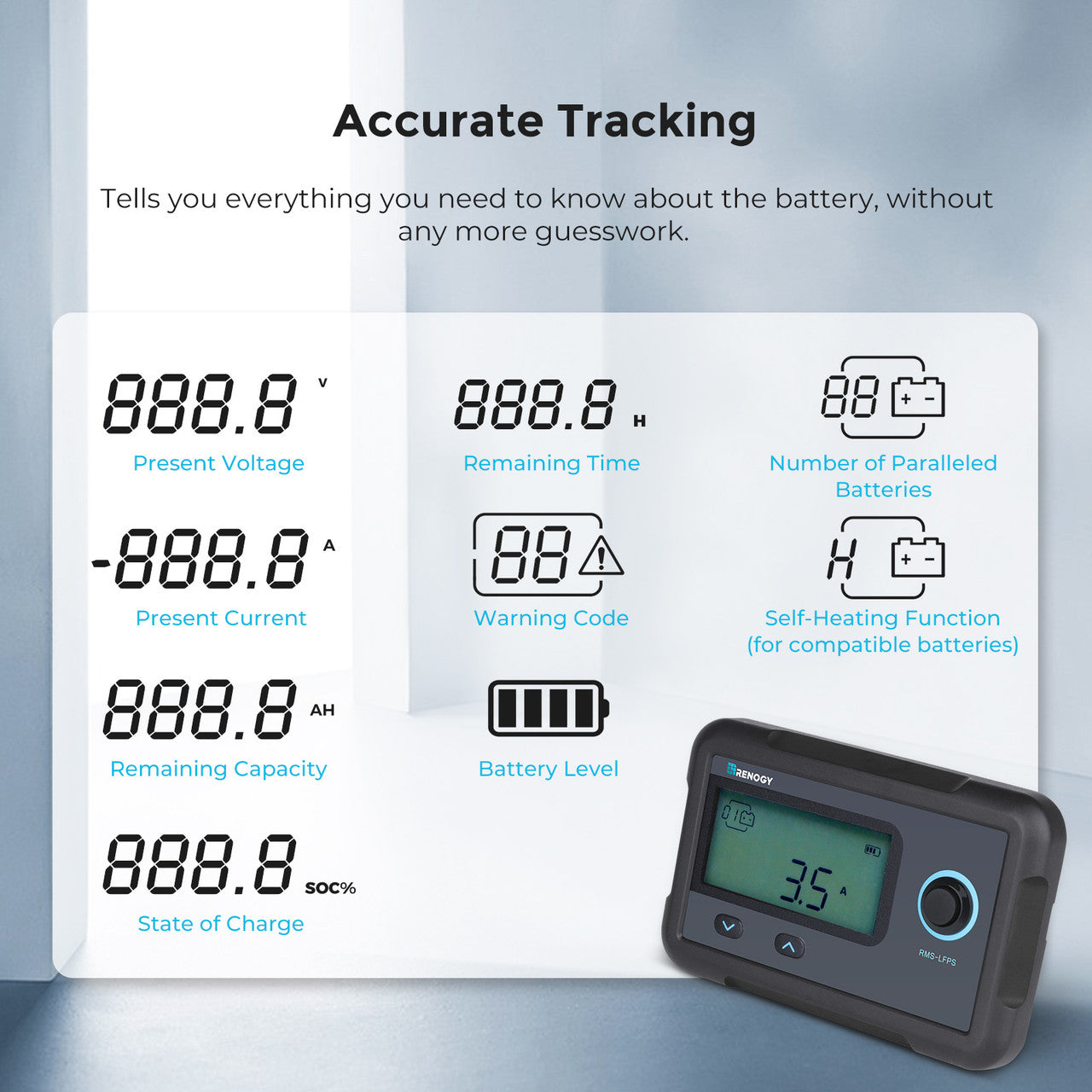 Renogy | Monitoring Screen for Smart Lithium Battery Series | RMS-LFPS-US