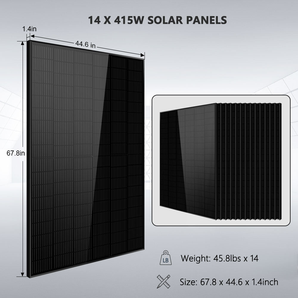 SunGoldPower Off-Grid Solar Kit 13000W 48VDC 120V/240V LifePo4 20.48KWH Lithium Battery 14 X 415 Watts Solar Panels SGR-13KM