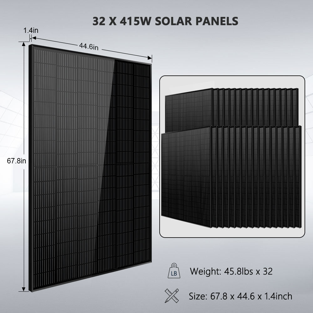 SunGoldPower OFF GRID SOLAR KIT 16KW 48VDC 120V/240V LIFEPO4 25.6KWH LITHIUM BATTERY 32 X 415 WATTS SOLAR PANELS