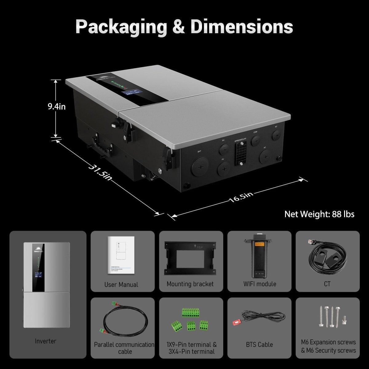 SunGoldPower 22.8KW Hybrid Inverter 48V Split Phase SGN11.4KHB-48 (2 UNITS PARALLEL)