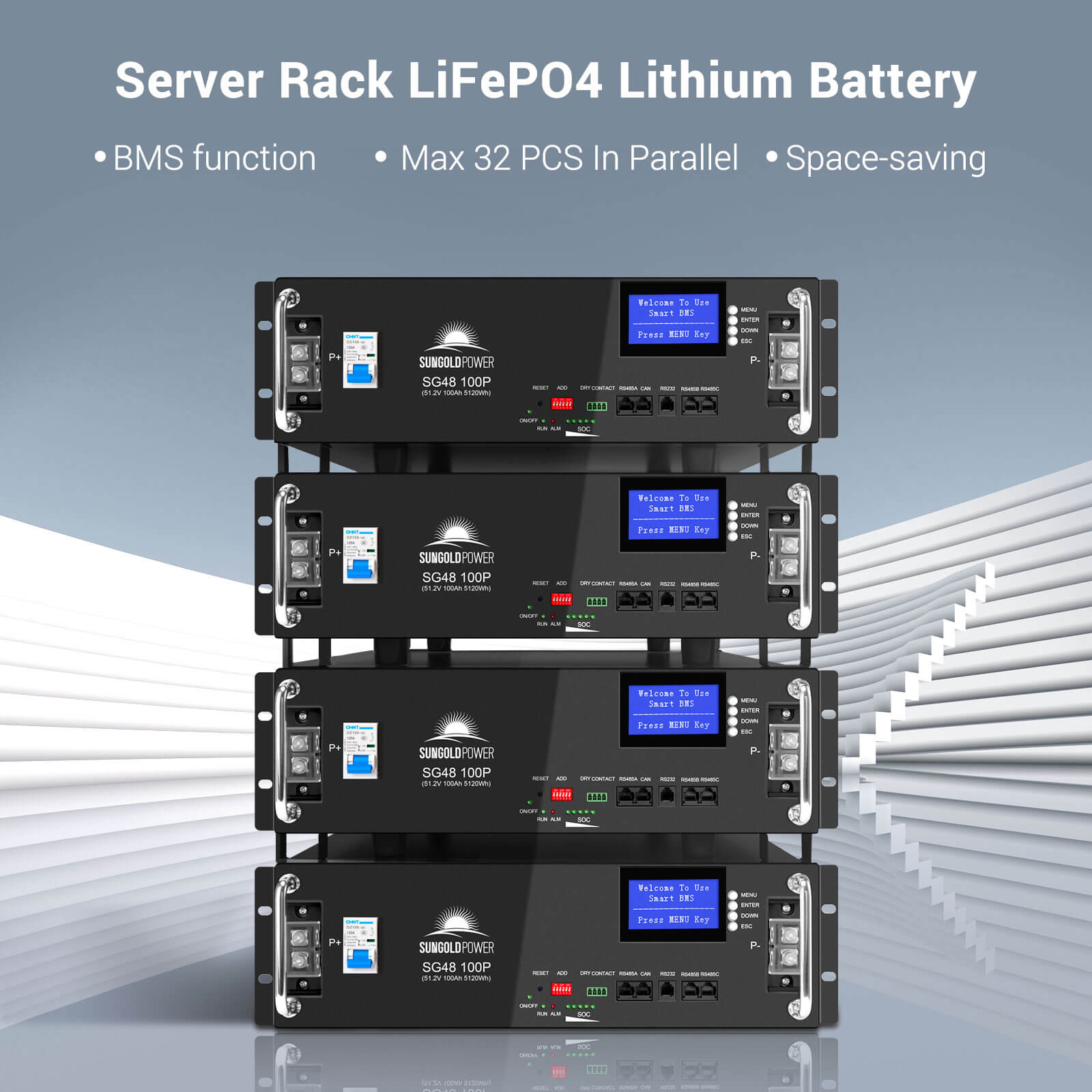 SunGoldPower 2 X 48V 100AH Server Rack LiFePO4 Lithium  Battery SG48100P UL1973 UL9540A