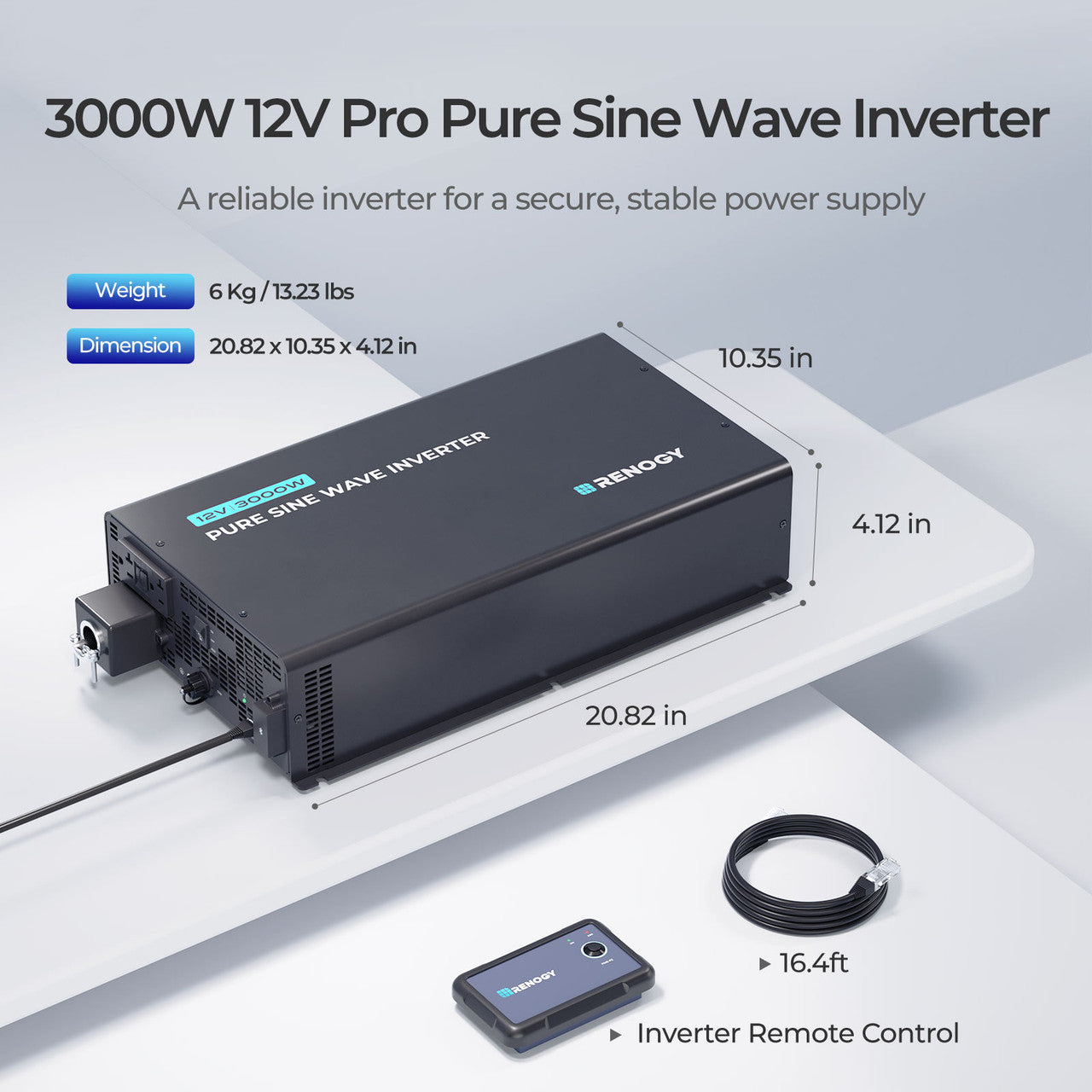 Renogy | 3000W 12V Pro Pure Sine Wave Inverter with EcoSleep Mode | RIV1230P2-126-US