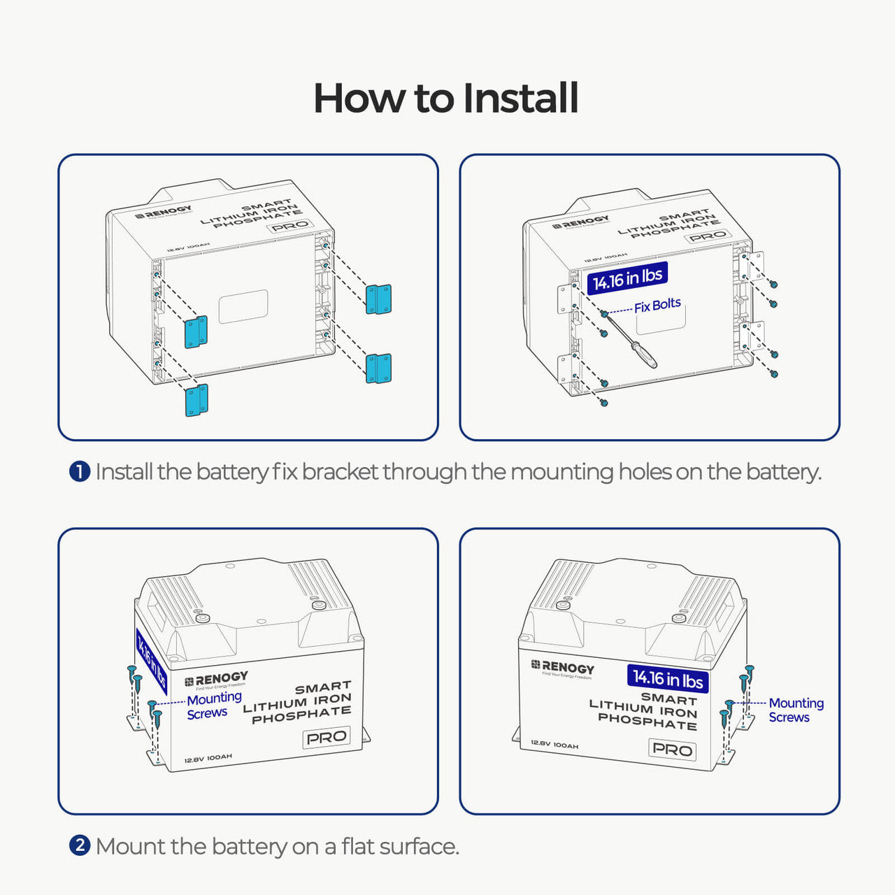 Renogy | Mounting Brackets for 12V 100Ah Pro LiFePO4 Batteries (Set of 4) | RMT12100BT-US