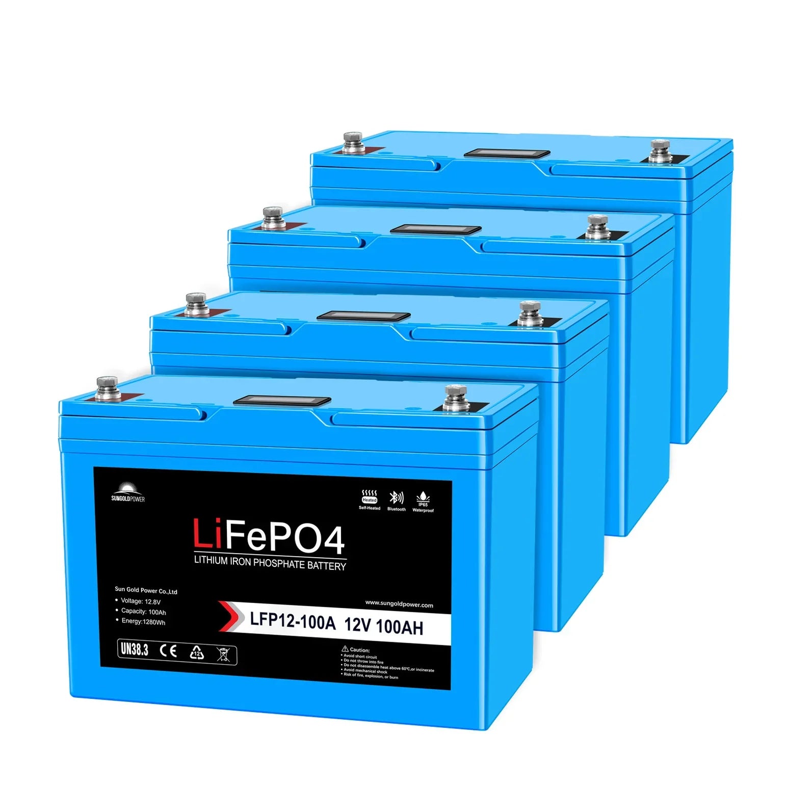 SunGoldPower 12V 100Ah/ 200Ah LiFePo4 Deep Cycle Lithium Battery Bluetooth / Self-Heating / IP65