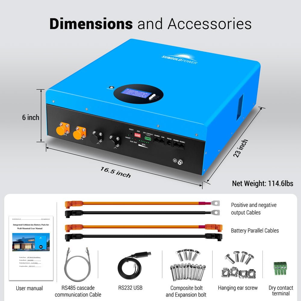 SunGoldPower 4 X 5.12KWH Powerwall LiFePO4 Lithium Battery SG48100M UL1973
