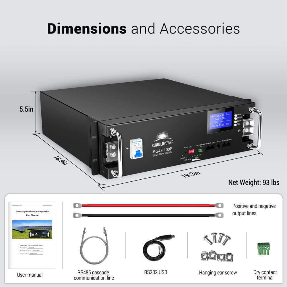 SunGoldPower 2 X 48V 100AH Server Rack LiFePO4 Lithium  Battery SG48100P UL1973 UL9540A