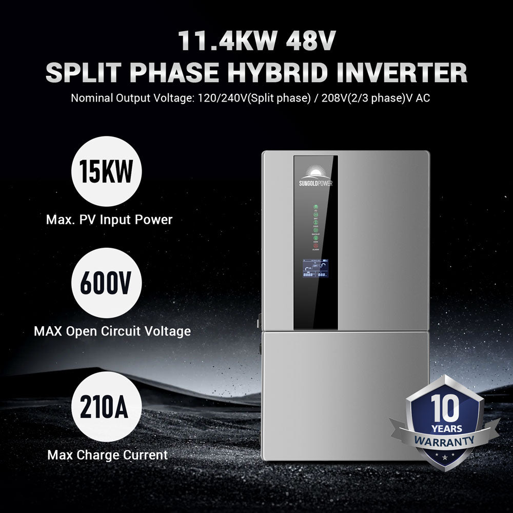 SunGoldPower 22.8KW Hybrid Inverter 48V Split Phase SGN11.4KHB-48 (2 UNITS PARALLEL)