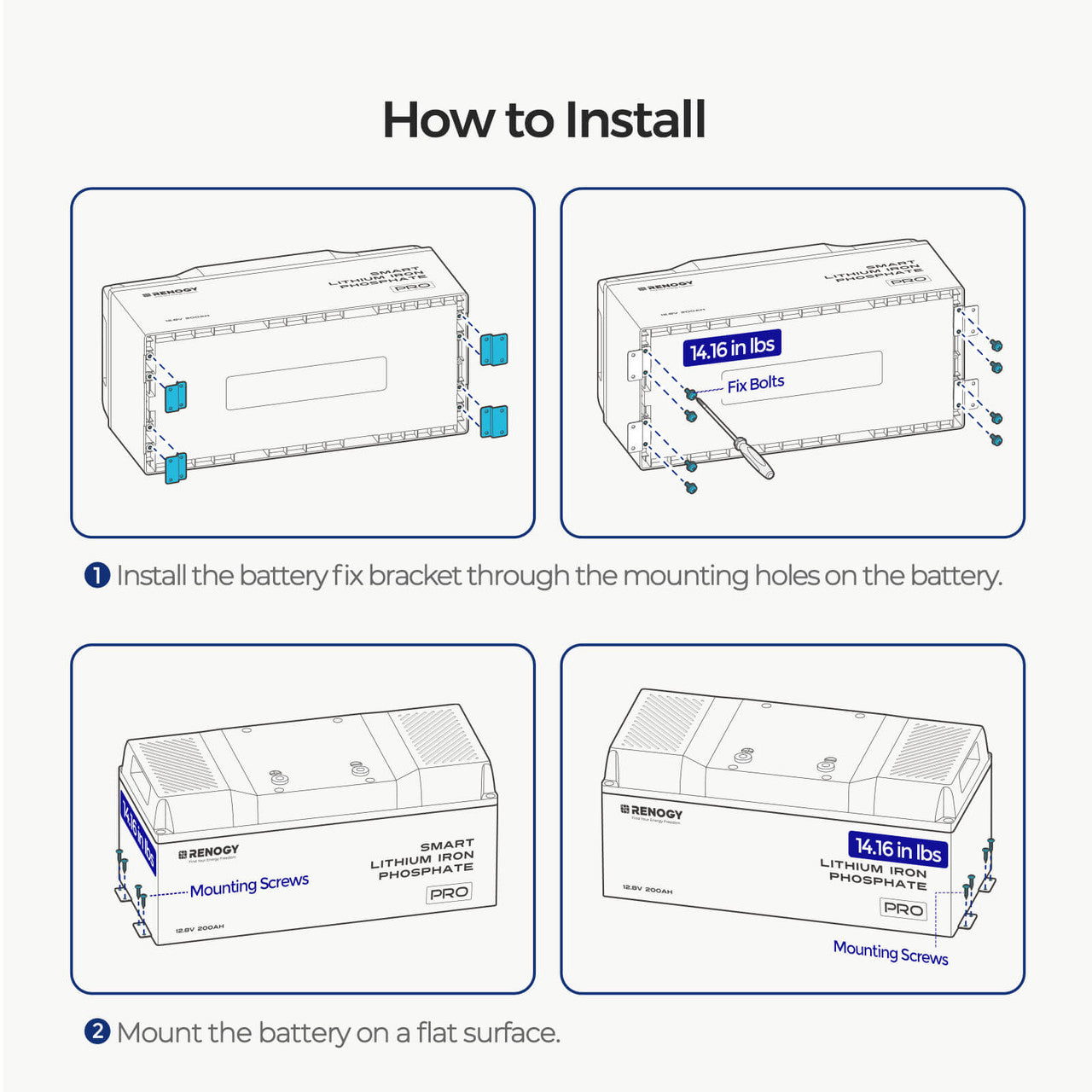 Renogy | Mounting Brackets for 12V 200Ah Pro LiFePO4 Batteries (Set of 4) | RMT12200BT-US