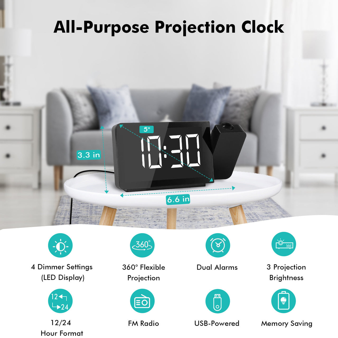 Renogy | Dr. Prepare Projection Alarm Clock with FM Radio | DPWS-IN001-US