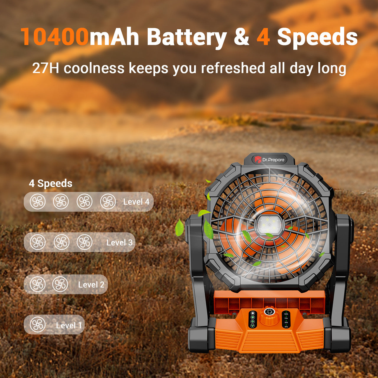 Renogy | Dr.Prepare X25 Portable Camping Fan with LED Light | DCF-1BK25-US