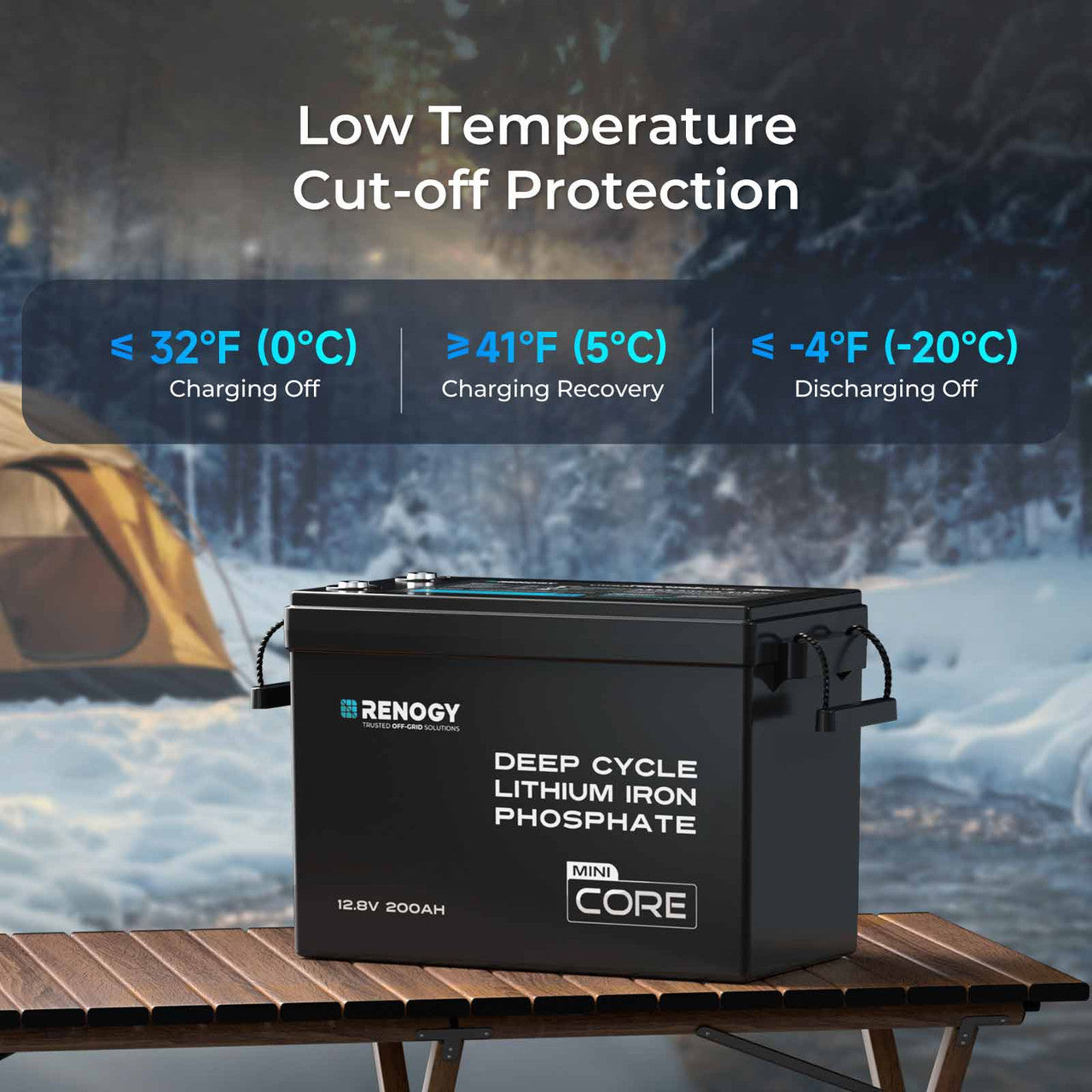 Renogy | Core - 12V 200Ah LiFePO4 Battery w/ Low-Temperature Protection | RBT12200LFP-M-US
