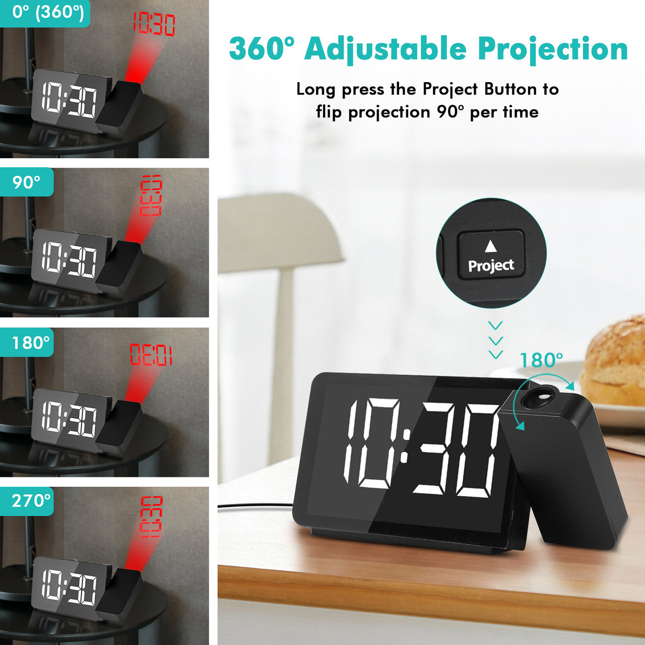 Renogy | Dr. Prepare Projection Alarm Clock with FM Radio | DPWS-IN001-US