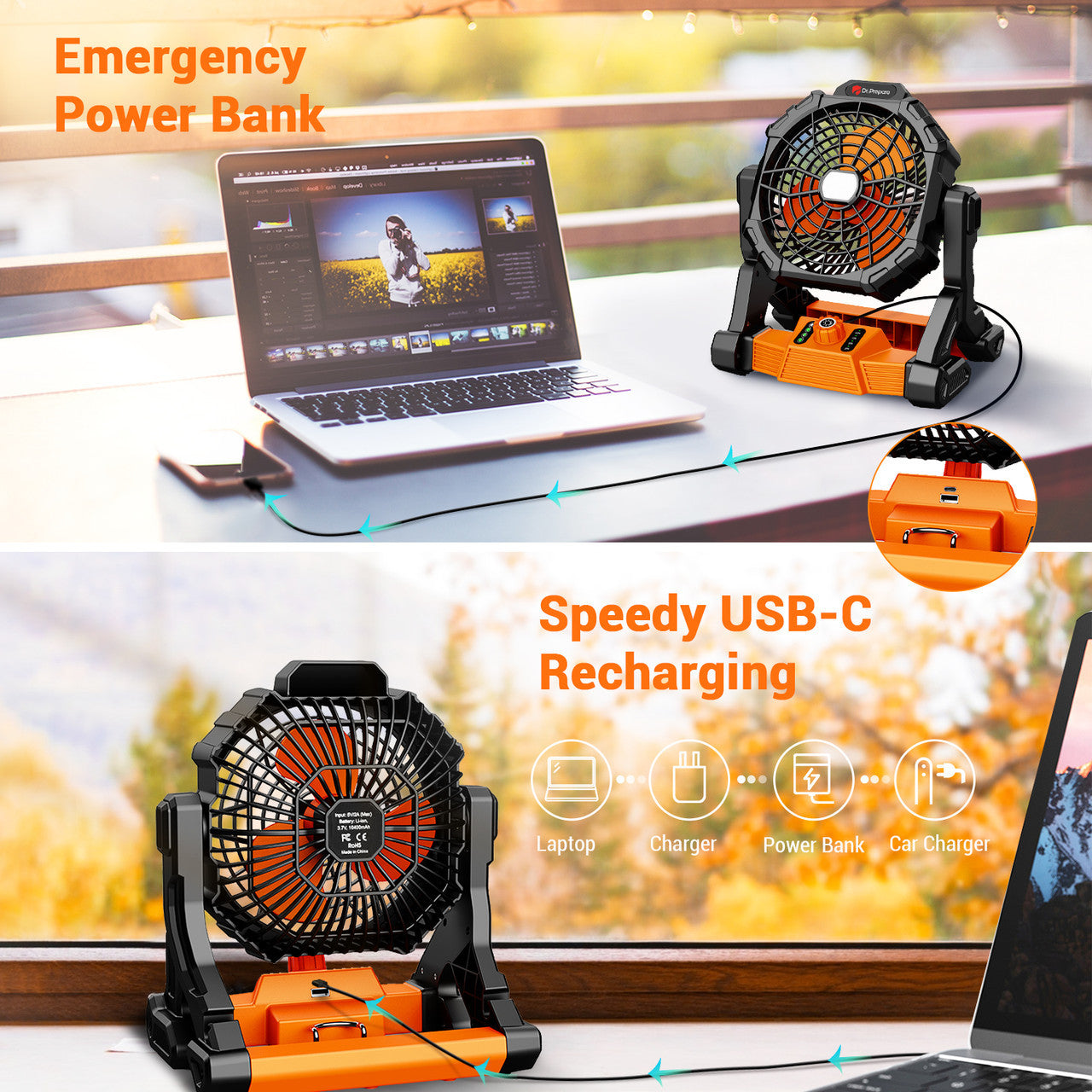 Renogy | Dr.Prepare X35 Portable Camping Fan with LED Light | DCF-1BK35-US