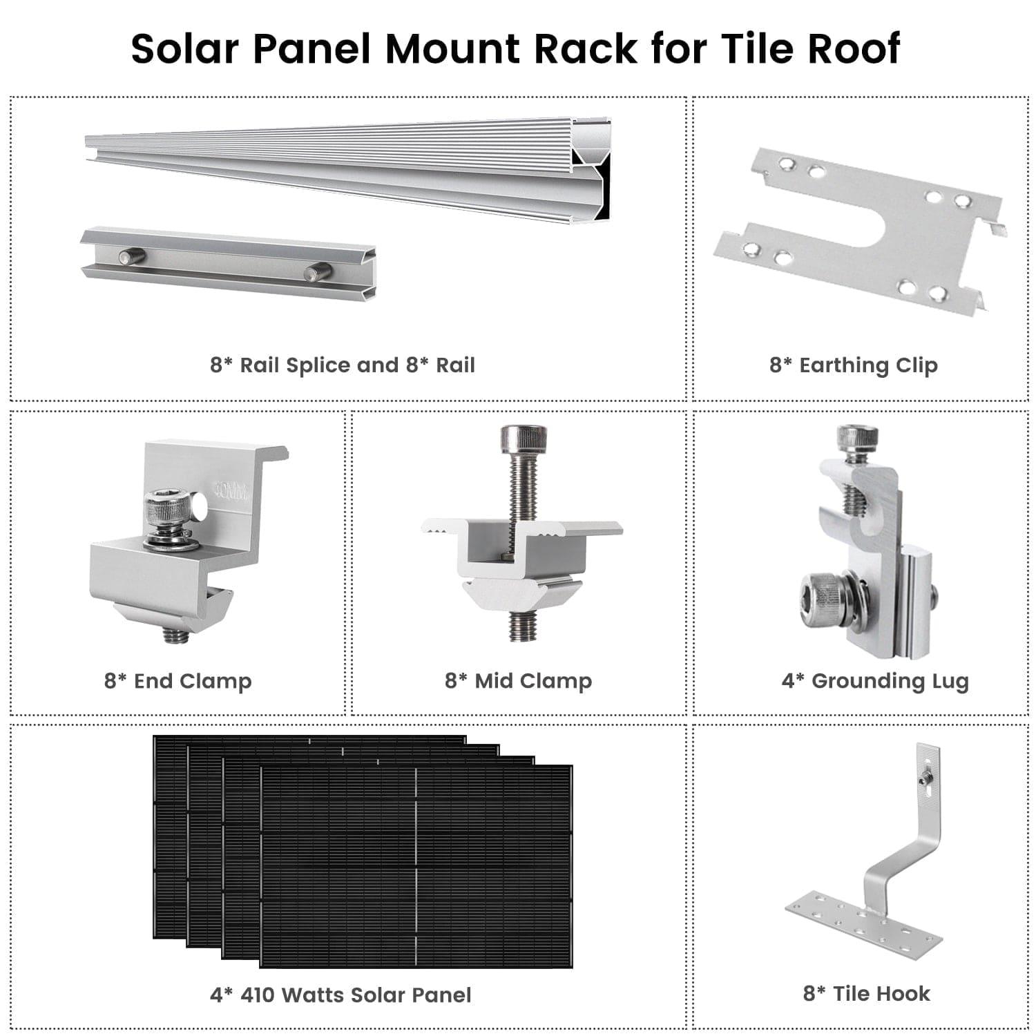 Nature's Generator 410 Watt Monocrystalline Solar Panel (4 Pack) With Solar Panel Mount Rack