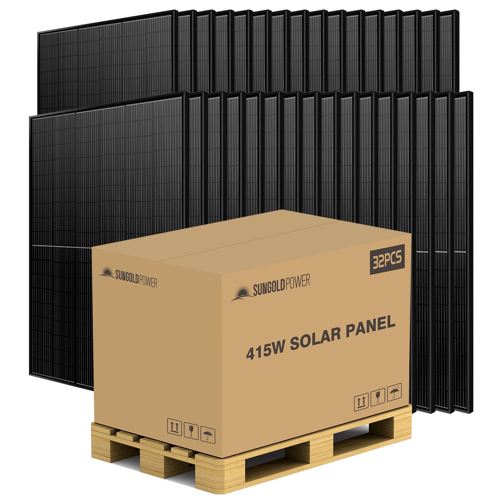 SunGoldPower 415W MONO BLACK PERC SOLAR PANEL FULL PALLET (32 PANELS) UL 61730 CEC Listed