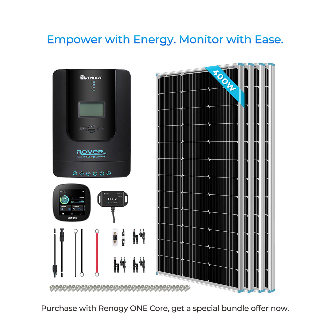 Renogy | Premium RV Solar Kit 400W 12V | Optional Smart Monitoring | RNG-KIT-PREMIUM400D-RVR40-US