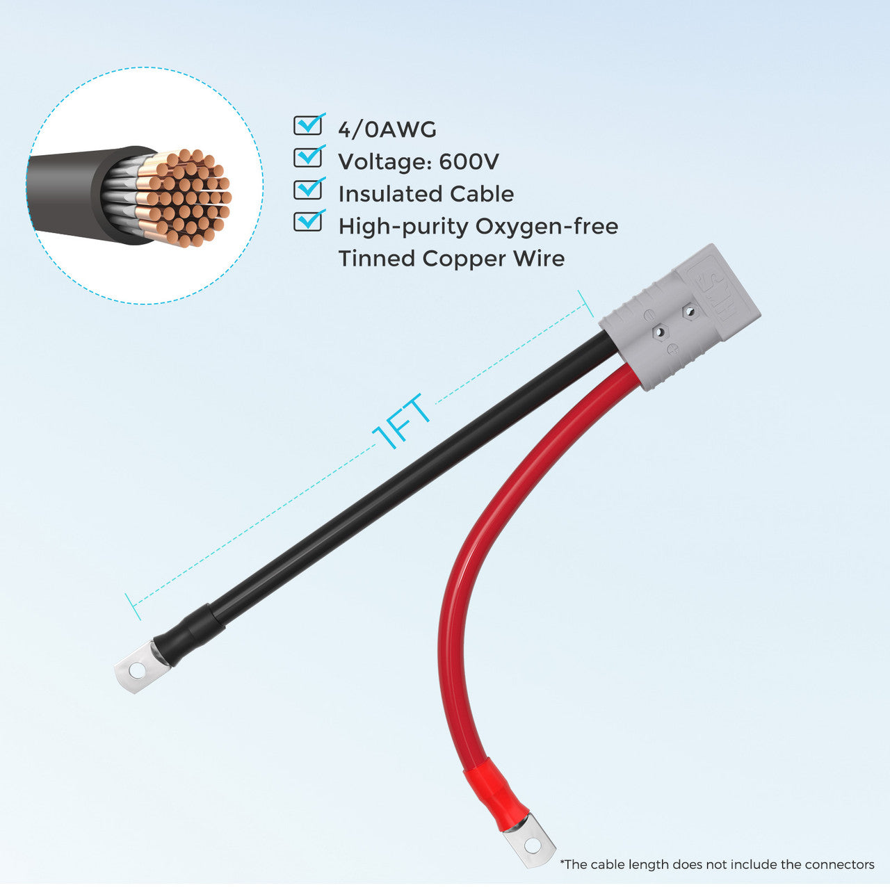 Renogy | 1FT 4/0AWG Anderson Adapter Cable（Anderson SB350 - 3/8 in Lugs） | RPC0140SR-35-US