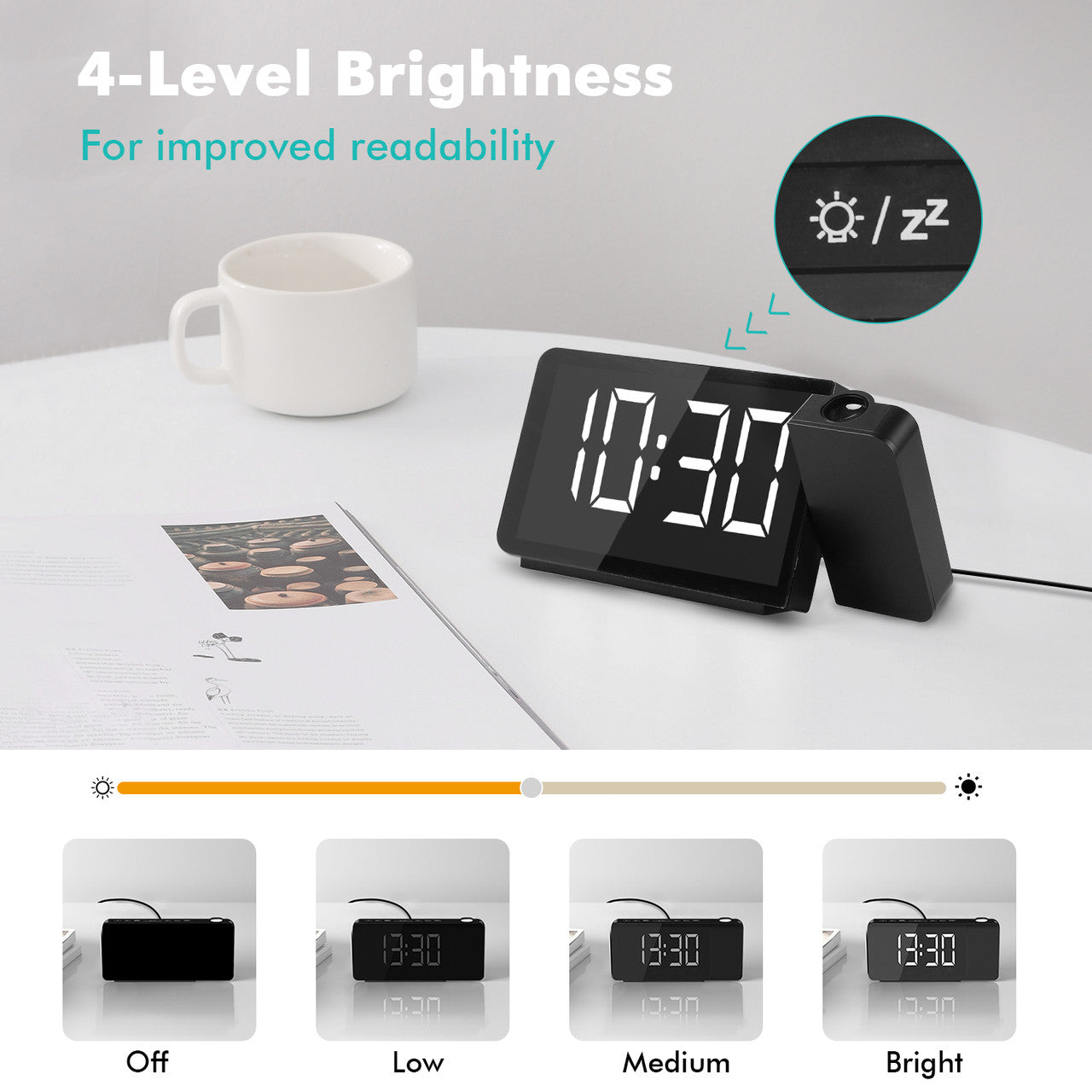 Renogy | Dr. Prepare Projection Alarm Clock with FM Radio | DPWS-IN001-US