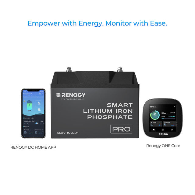Renogy | Pro - 12V 100Ah Smart Lithium Iron Phosphate Battery w/Bluetooth & Self-heating Function | RBT12100LFP-BT-S-US