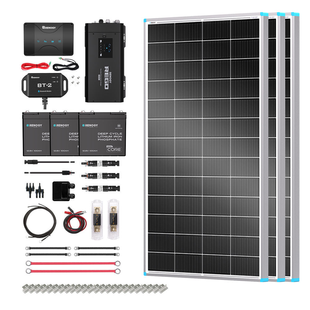 Renogy | Customizable RV Solar Kit 600W 12V | Optional 1.2kWh LiFePO4 Battery | RKIT600RT-D50D3