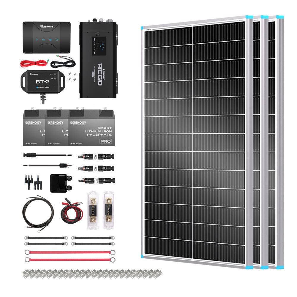 Renogy | Customizable RV Solar Kit 600W 12V | Optional 1.2kWh LiFePO4 Battery | RKIT600RT-D50D3